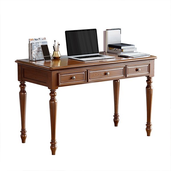 Mesa de escritorio de tocador de maquillaje de trastornos marrón de madera maciza con taburetes