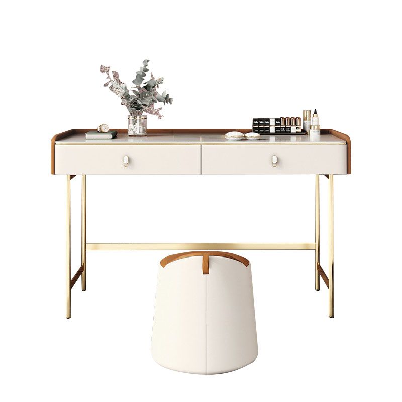 Luxurious tocador de tocador 2 cajones de almacenamiento con base de oro en blanco