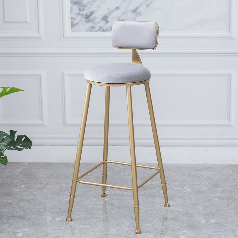 Scandinavian Footrest Bar Stools Fabric Round Seat Barstool with 4 Gold Iron Legs Clearhalo 'Bar Furniture' 'Bar Stools' 'bar_stools' 'furn' 'furn_bar_stools' 'Furniture' 'Kitchen & Dining Furniture' 1200x1200_074eacc2-230c-439f-a02f-e58f3364739f