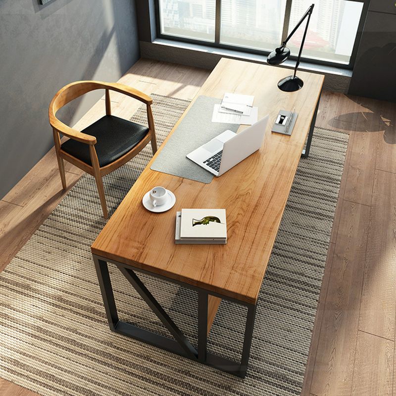 Industrial Pine Wood Dining Table Rectangle Table with Metal Trestle Base Clearhalo ' dining_table' 'Dining Tables & Seating' 'Dining Tables' 'furn' 'furn_dining_table' 'Furniture' 'furniture_dining_table' 'Kitchen & Dining Furniture' 'kitchen&dining_furn' 'kitchen' 'kitchen_dining_table' 1200x1200_07509f72-d2ae-4b7a-bb9f-c3364d099b25