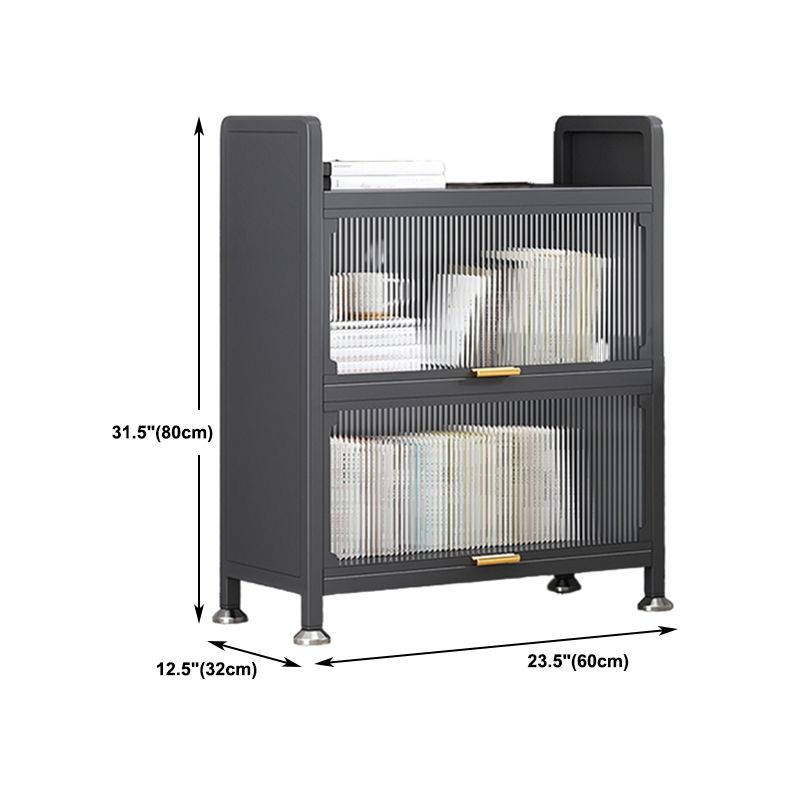 Modern Stainless Steel Bookcase, Grey, Geometric Bookshelf for Any Room with Door