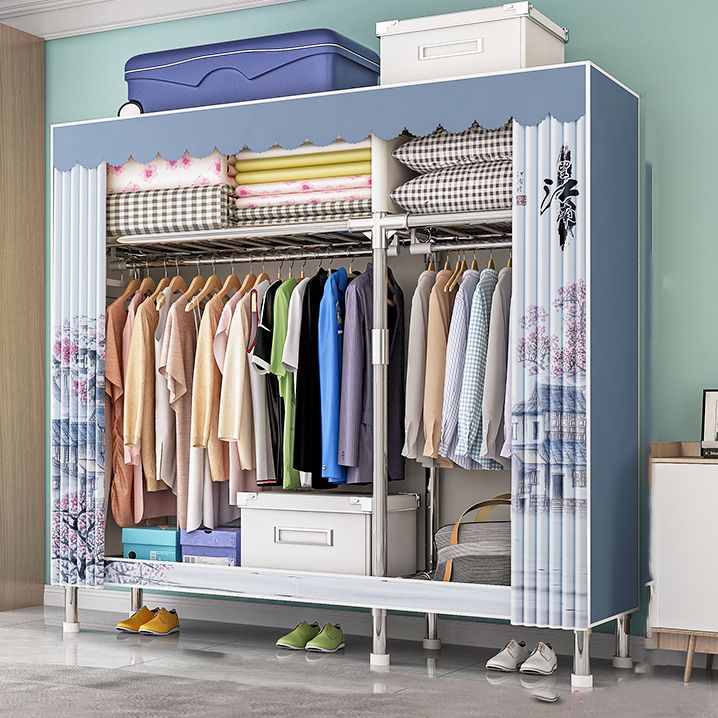 Modern Metal Frame Wardrobe Freestanding Wardrobe with Garment Rod