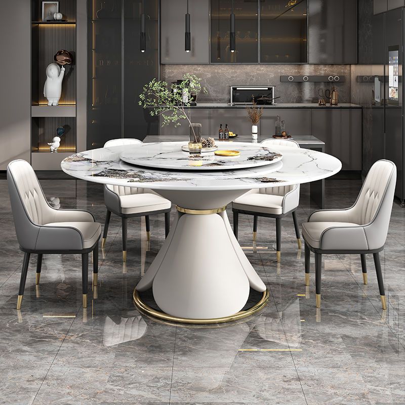 Round Sintered Stone Dining Table Convertible Dining Table for Kitchen Clearhalo 'Dining Tables & Seating' 'Dining Tables' 'dining_table' 'furn' 'furn_dining_table' 'Furniture' 'Kitchen & Dining Furniture' 1200x1200_075f20b0-78a4-47f5-b46b-34a6cf5c3329