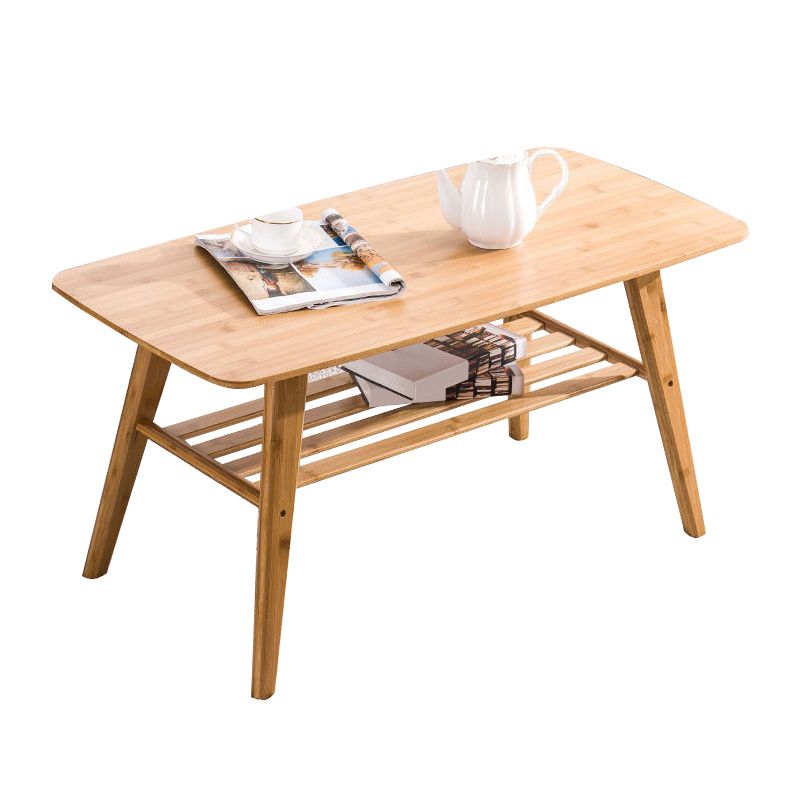 北欧スタイルの長方形の固体木材テーブル4脚ベースコーヒーテーブル