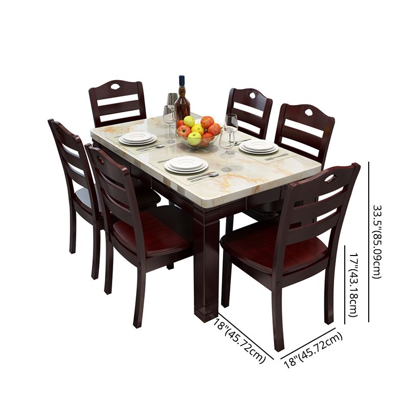 Modern Style Marble Dining Table Set Rectangular Dining Table with Solid Wood Base Clearhalo 'Dining Room Sets' 'Dining Tables & Seating' 'dining_room_set' 'furn' 'furn_dining_room_set' 'Furniture' 'furniture_dining_room_set' 'Kitchen & Dining Furniture' 'kitchen&dining_furn' 'kitchen' 1200x1200_0768dfb9-52c5-41be-b01a-624b99514c5e