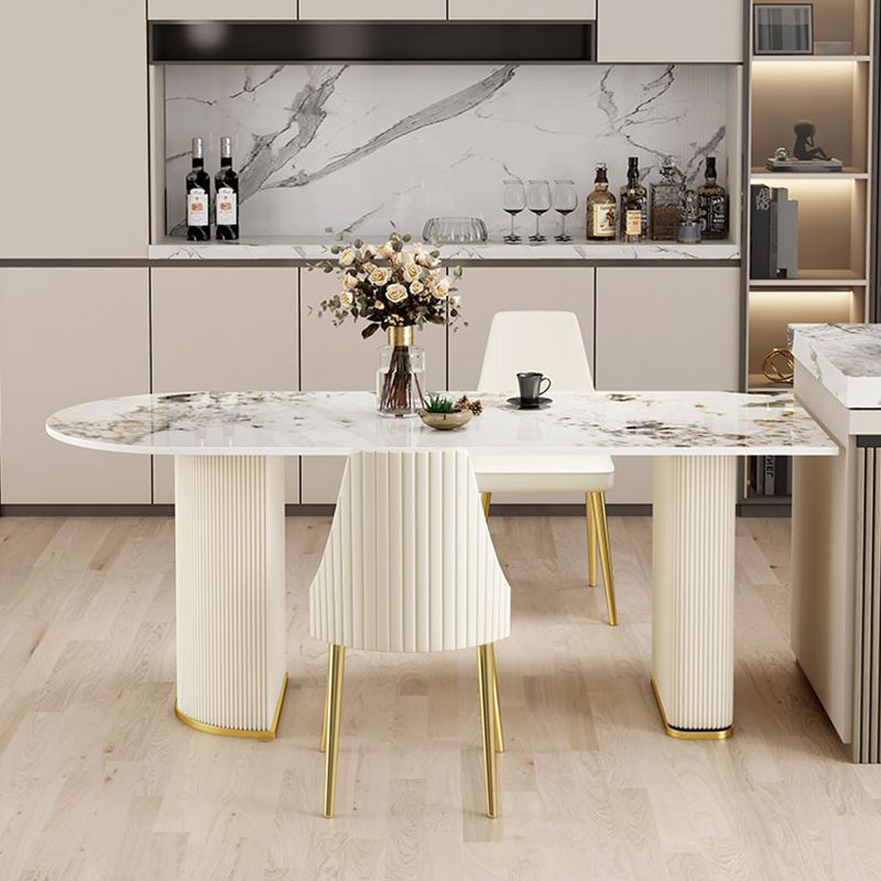 Tavolo da pranzo in pietra sinterizzato a forma libera tavolo di lusso doppio piedistallo per sala da pranzo