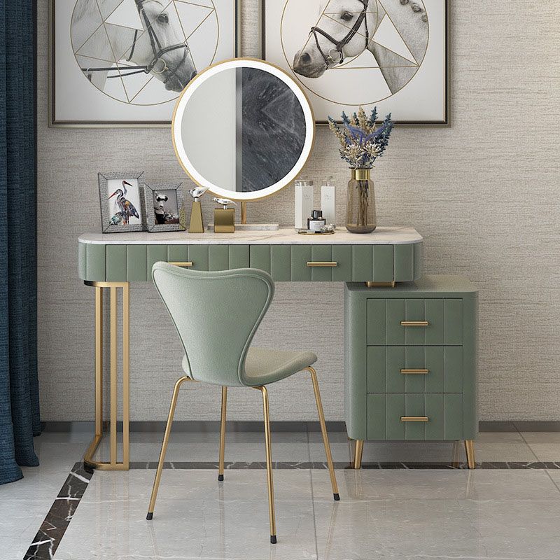 Glam Marble Top Vanity Dressing Table with 5 Drawers and Metal Base
