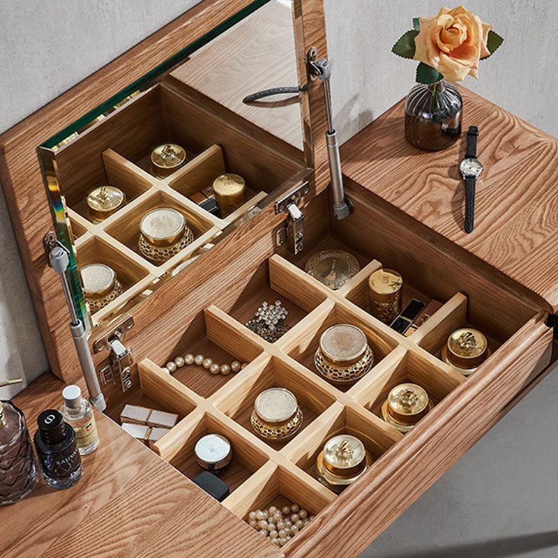 Tavolo da toeletta a specchio glam tavolo da trucco in legno massiccio con 2-cassetti