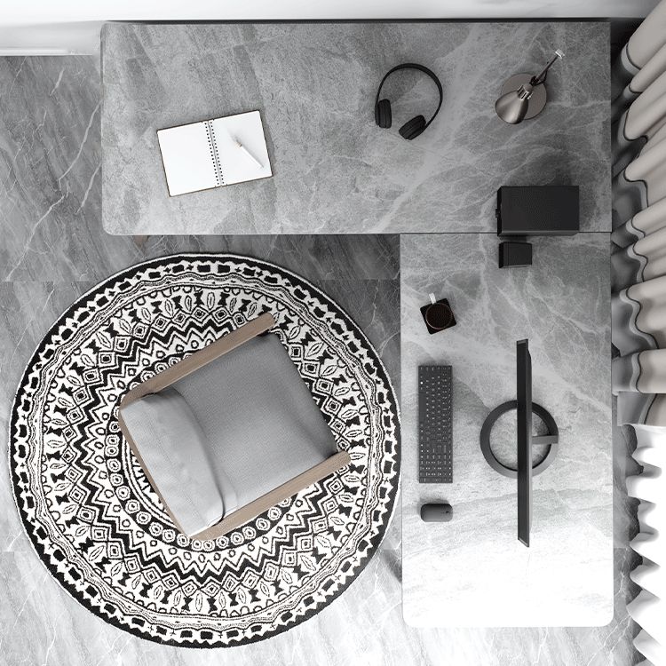 Glam L-Shape Writing Desk Stone Desktop with Solid Wood Table Leg Clearhalo 'furn' 'furn_office_desk' 'Furniture' 'Office Desks' 'Office Furniture' 'office_desk' 1200x1200_077de1c5-8059-4536-bf1b-e81320864d55