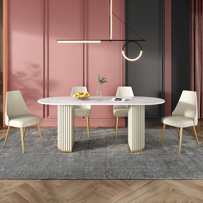 Contemporary Freeform Dining Table Sintered Stone Table with Double Pedestal Base Clearhalo ' dining_table' 'Dining Tables & Seating' 'Dining Tables' 'furn' 'furn_dining_table' 'Furniture' 'furniture_dining_table' 'Kitchen & Dining Furniture' 'kitchen&dining_furn' 'kitchen' 'kitchen_dining_table' 1200x1200_077e0c67-8896-40e8-b1da-2f34e1f9b441