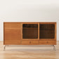 Porte scorrevoli in vetro Sideboard a buffet in legno massiccio moderno con 2 cassetti