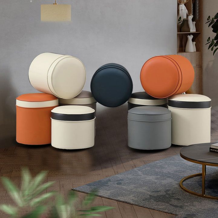 Orange Faux Leather Pouf Modern Pure Color Round Indoor Pouf Clearhalo 'furn' 'furn_ottomans_poufs' 'Furniture' 'Living Room Furniture' 'Ottomans & Poufs' 'ottomans_poufs' 1200x1200_07812818-db3c-4822-a032-4c444d721be2