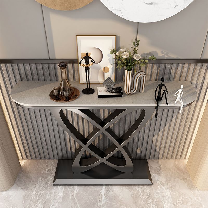 Pedestal Glam Slate Rectangle Scratch Resistant Console Table Clearhalo 'Console Tables' 'console_tables' 'Entry & Mudroom Furniture' 'furn' 'furn_console_tables' 'Furniture' 1200x1200_07828da3-bfd9-4c22-a55b-d3ae13c59e51