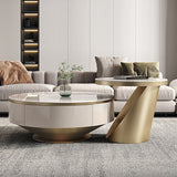 Modern licht luxe salontafel Ronde leisteen salontafel met opberglade