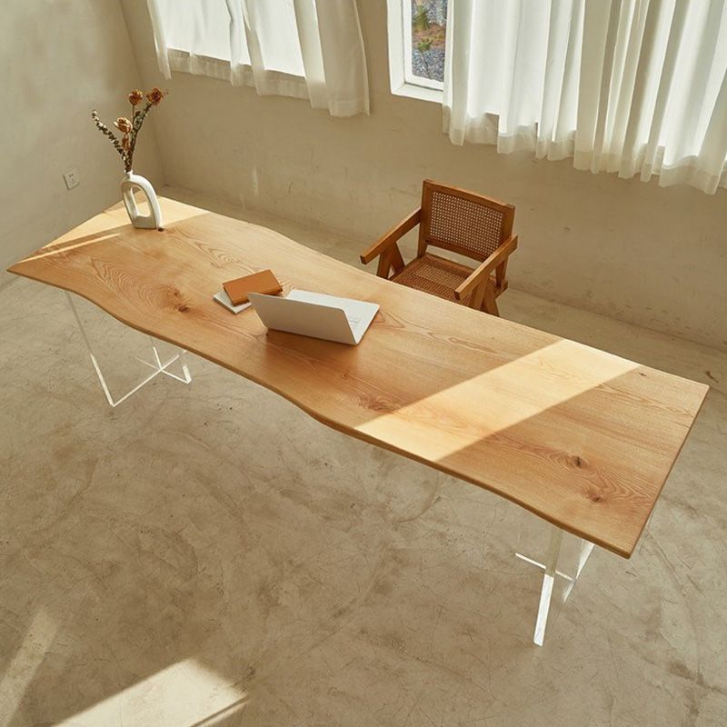 Modern Solid Wood Dining Table Natural Finish Table with Acrylic Base Clearhalo 'Dining Tables & Seating' 'Dining Tables' 'dining_table' 'furn' 'furn_dining_table' 'Furniture' 'Kitchen & Dining Furniture' 1200x1200_0785932c-9723-4807-9a65-f5e918c17ddd