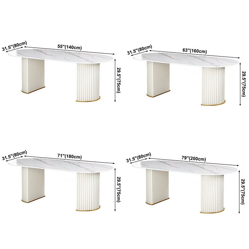 Oval Sintered Stone White Tone Dining Table Glam Double Pedestal Table for Dining Room Clearhalo ' dining_table' 'Dining Tables & Seating' 'Dining Tables' 'furn' 'furn_dining_table' 'Furniture' 'furniture_dining_table' 'Kitchen & Dining Furniture' 'kitchen&dining_furn' 'kitchen' 'kitchen_dining_table' 1200x1200_0787bf9f-3b4e-471e-bde1-9eff000786bf