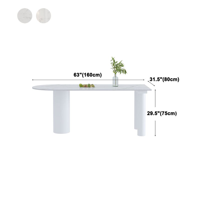 Simple Stone Top Table for Restaurant Oval Table with Three White Pedestal Clearhalo 'Dining Tables & Seating' 'Dining Tables' 'dining_table' 'furn' 'furn_dining_table' 'Furniture' 'Kitchen & Dining Furniture' 1200x1200_0789c3f2-a080-470c-a416-4cebf97d45a9