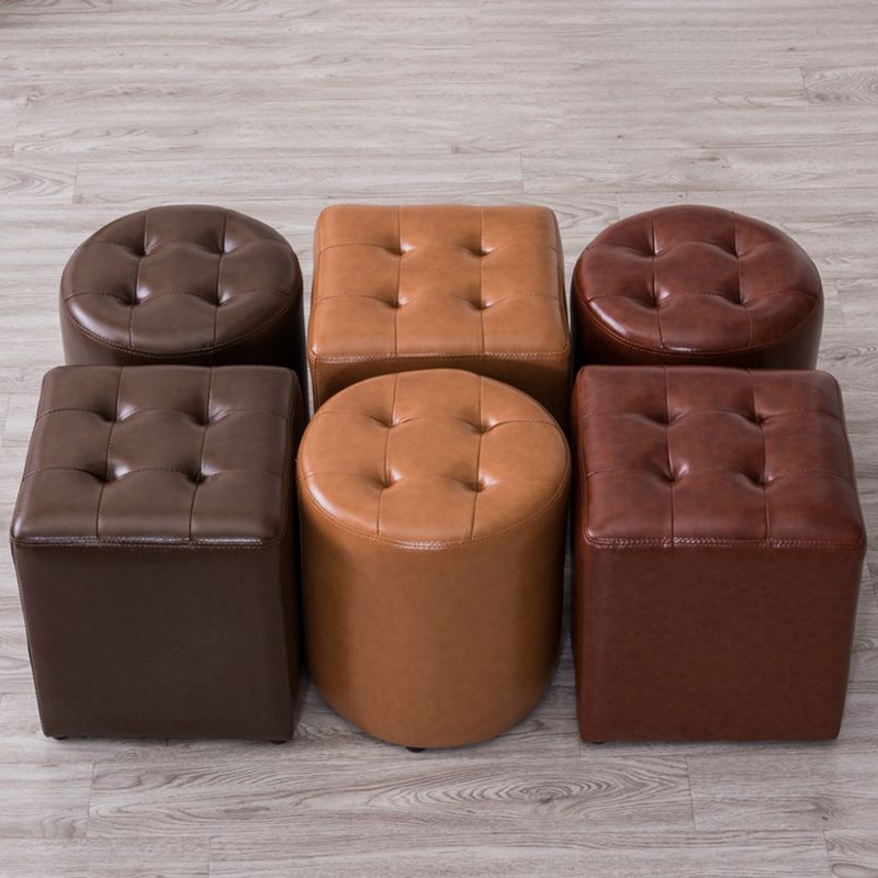 Mid-Century Tufted Ottoman Solid Color Water Resistant Genuine Leather Ottoman Clearhalo 'furn' 'furn_ottomans_poufs' 'Furniture' 'Living Room Furniture' 'Ottomans & Poufs' 'ottomans_poufs' 1200x1200_078b4a84-c883-468d-8bfa-6a4c4f6c9b26