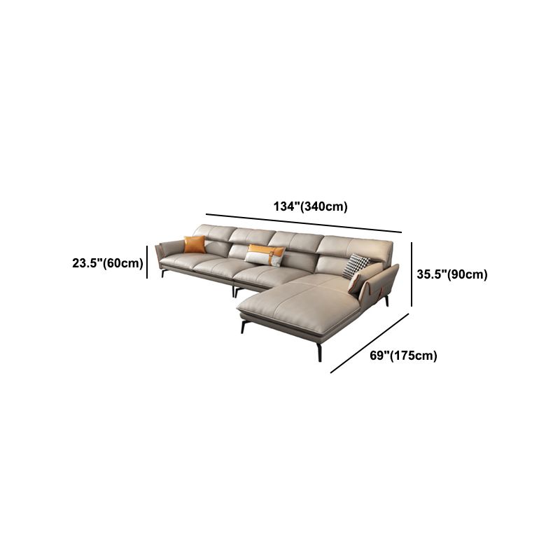 Braccio svasato vera pelle sezionale a 4 posti a forma di l sezionale con cuscini