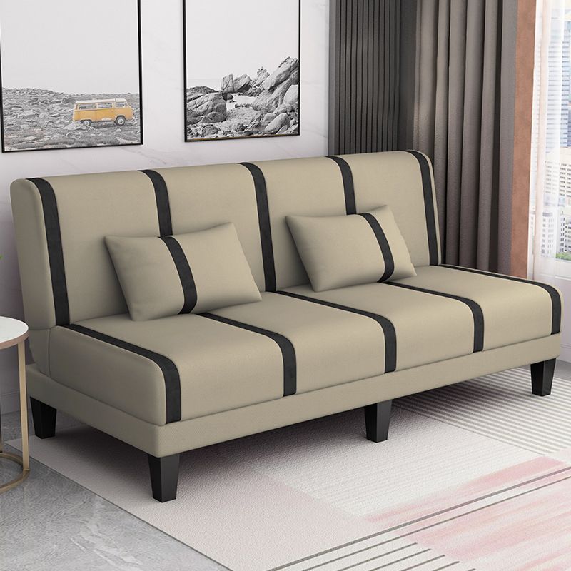 Linen/Velvet/Faux Leather Armless Convertible Sofa Tight Back Sofa Bed with Lumbar Pillow Clearhalo 'furn' 'furn_sofas' 'Furniture' 'furniture_sofas' 'Living Room Furniture' 'Sofa' 'sofas' 1200x1200_079c5277-924f-4a41-aea5-57803f1b0090