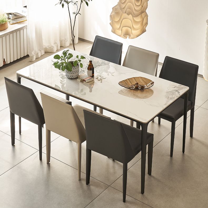 Modern Minimalist White Stone Top Black Base Dining Room Table with 4 Legs Base Clearhalo 'Dining Tables & Seating' 'Dining Tables' 'dining_table' 'furn' 'furn_dining_table' 'Furniture' 'Kitchen & Dining Furniture' 1200x1200_079d0e01-ad24-404b-a6f1-1b9b2753f60f