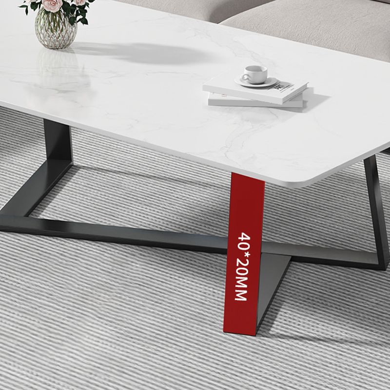 Modern Rectangle Coffee or End Table Stone and Steel Coffee Table with Cross Legs