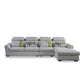 Modern Biscuit Back Sofa with Chaise Linen/Faux Leather Flared Arm Sofa in Gray