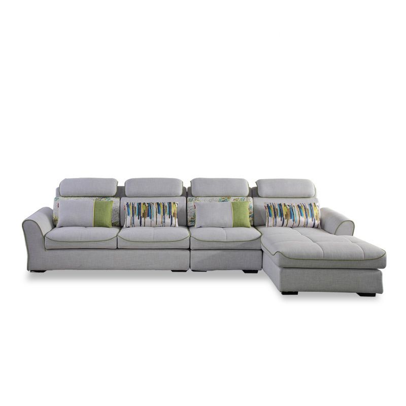 Modern Biscuit Back Sofa with Chaise Linen/Faux Leather Flared Arm Sofa in Gray
