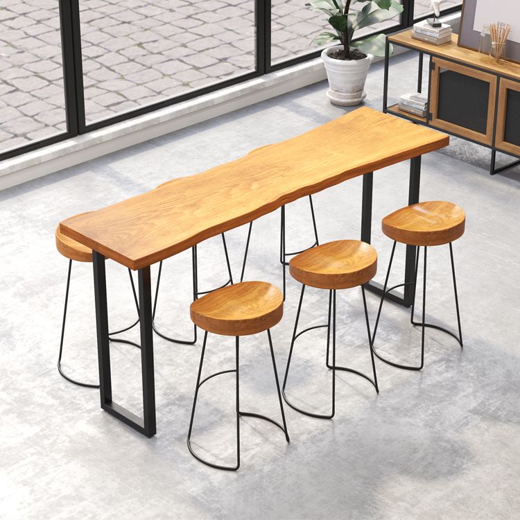 Pine Wood Top Bar Dining Table Modern Bar Table with Double Pedestal in Black Clearhalo 'Bar Furniture' 'Bar Tables' 'bar_tables' 'furn' 'furn_bar_tables' 'Furniture' 'Kitchen & Dining Furniture' 1200x1200_07a6c29e-d7ef-4923-9479-a7c4d4c11c34