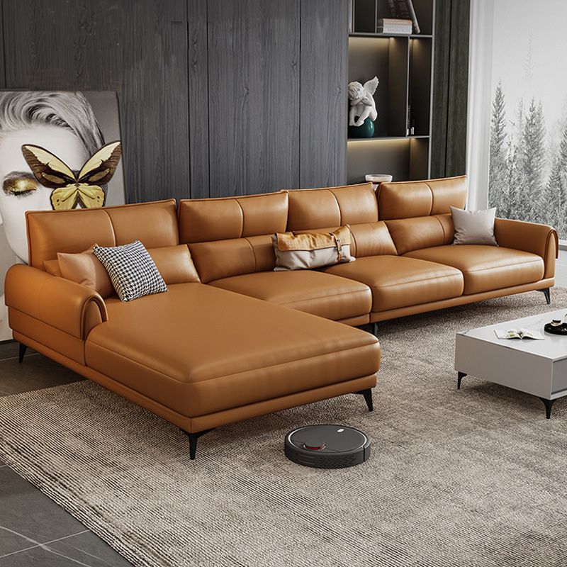 Modern Tight Back Genuine Leather Sectionals, 67.72" W  Sectional Sofa  in Brone