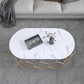 Glam Slate Coffee Table with Iron Frame and Oval Stone Top Cocktail Table