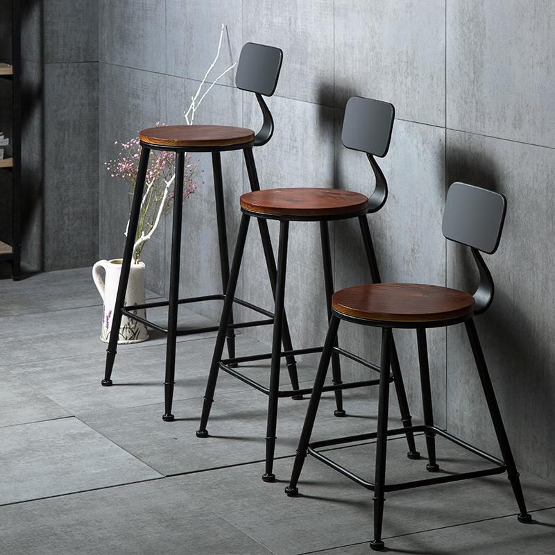 Industrial Solid Wood Counter Stool Metal Counter Height Stools for Home Use