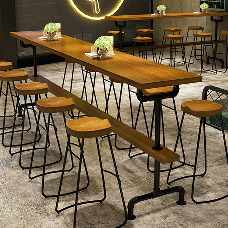 Brown Industrial Style Bar Table Solid Wood Casual Bar Table with Metal Base Clearhalo 'Bar Furniture' 'Bar Tables' 'bar_tables' 'furn' 'furn_bar_tables' 'Furniture' 'furniture_bar_tables' 'Kitchen & Dining Furniture' 1200x1200_07b53bec-5772-40b6-8435-f95324793b6e