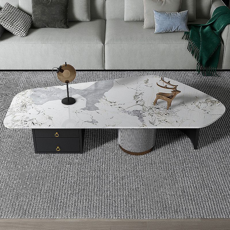 15.7 "H onregelmatige leisteen metalen frame salontafel met lade voor woonkamer