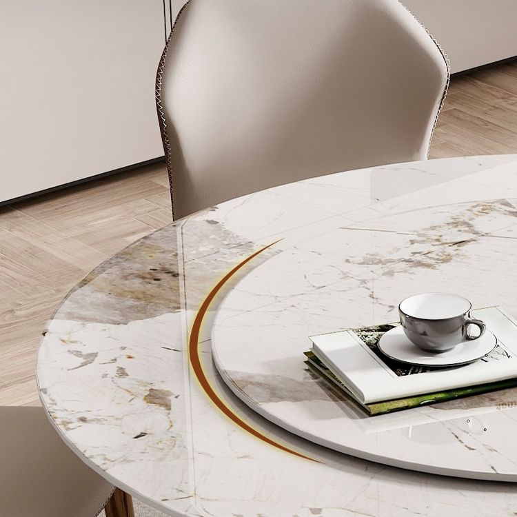 モダンラウンドダイネットセット1/4/7/9ピースターンテーブル付きの焼結された石のダイニングテーブルセット