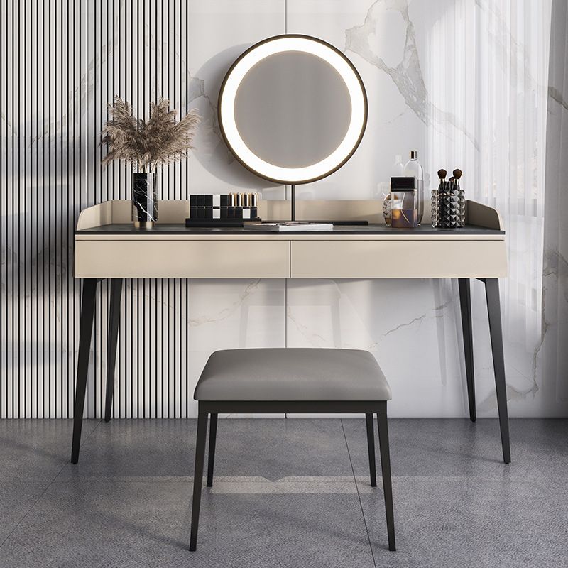 Contemporáneo de tocador de piedra Set 2 Cajones de almacenamiento con taburetes - 33.46 "H