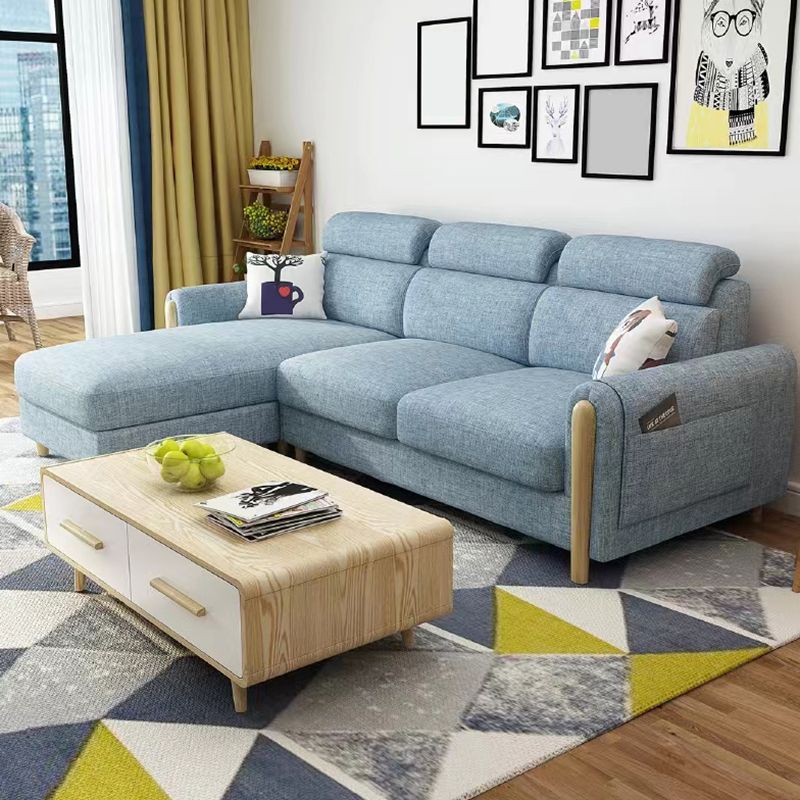 Modern 35.43 " H Blue Cotton Blend Square Arm Sofa & Chaise with Storage Clearhalo 'furn' 'furn_sectionals' 'Furniture' 'Living Room Furniture' 'Sectionals' 1200x1200_07c50f4e-5322-4770-838f-b0ee233e1b5c