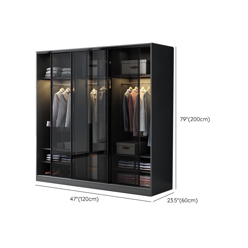 Black Wardrobe for Home Modern Style Cabinet with Glass Doors Clearhalo 'Armoires & Wardrobes' 'armoires_wardrobes' 'Bedroom Furniture' 'furn' 'furn_armoires_wardrobes' 'Furniture' 1200x1200_07c67a4f-66b5-43c8-9a3d-45fa501d0596