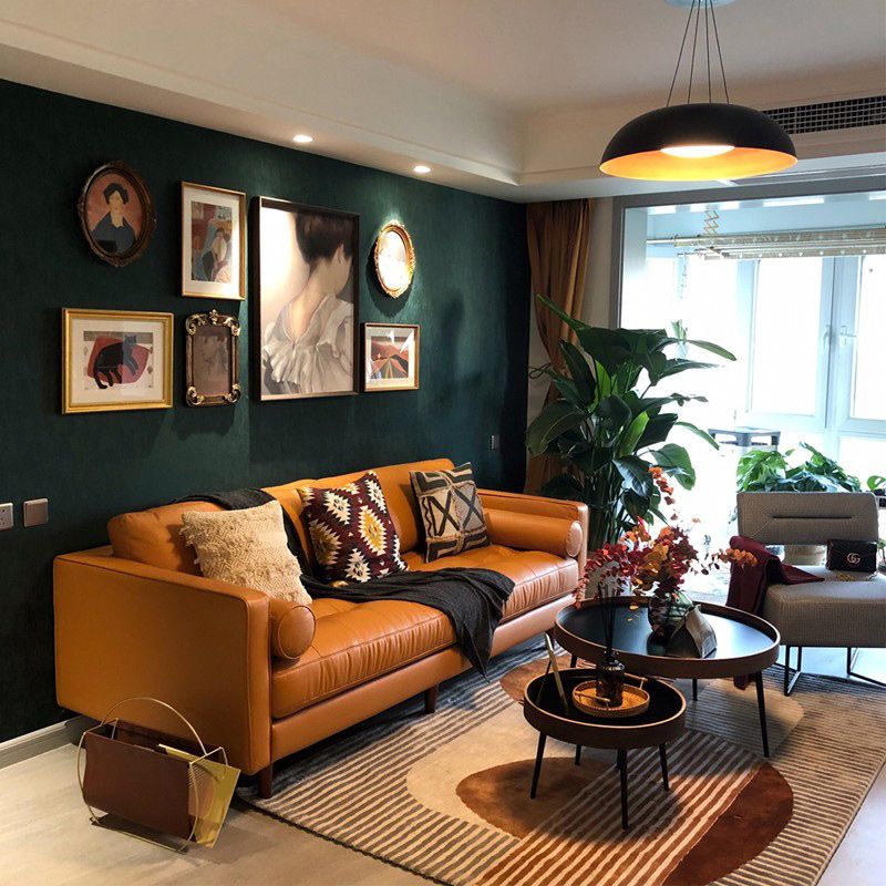 Faux Leather Modern Sofa 37.7"W Square Arm Sofa with 2 Pillows for Living Room Clearhalo 'furn' 'furn_sofas' 'Furniture' 'furniture_sofas' 'kitchen' 'kitchen_sofas' 'Living Room Furniture' 'Sofa' 'sofas' 1200x1200_07ca4205-fc3f-46d6-9990-fa53f70142f9