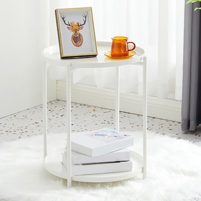 Tavolino rotondo in metallo della metà del secolo gambe trasversali diagnostruiti da 17,72 "