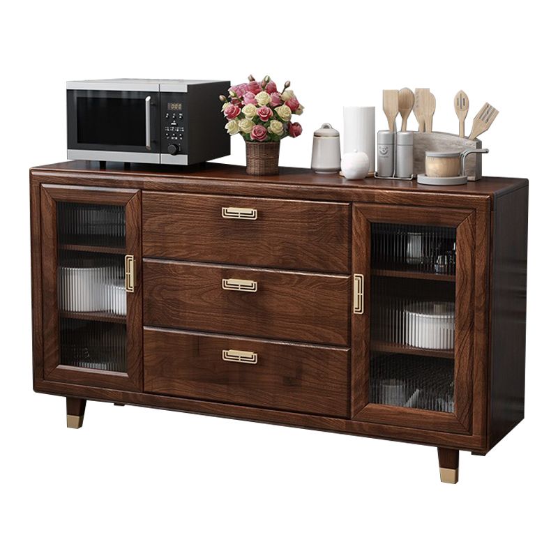 Modern Rubberwood Solid Wood Sideboard 34.5" H Brown Credenza for Dining Room Clearhalo 'buffet_sideboard' 'Buffets & Sideboards' 'Furniture' 'furniture_buffet_sideboard' 'Kitchen & Dining Furniture' 1200x1200_07cce17c-4493-48ce-9a82-fa365513f495