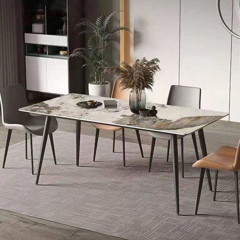 Stone Top Dining Table Rectangle Contemporary Dining Table with 4 Black Legs Clearhalo 'Dining Tables & Seating' 'Dining Tables' 'dining_table' 'furn' 'furn_dining_table' 'Furniture' 'furniture_dining_table' 'Kitchen & Dining Furniture' 'kitchen' 'kitchen_dining_table' 1200x1200_07ce092c-30bd-484f-b29e-008547ba26ef