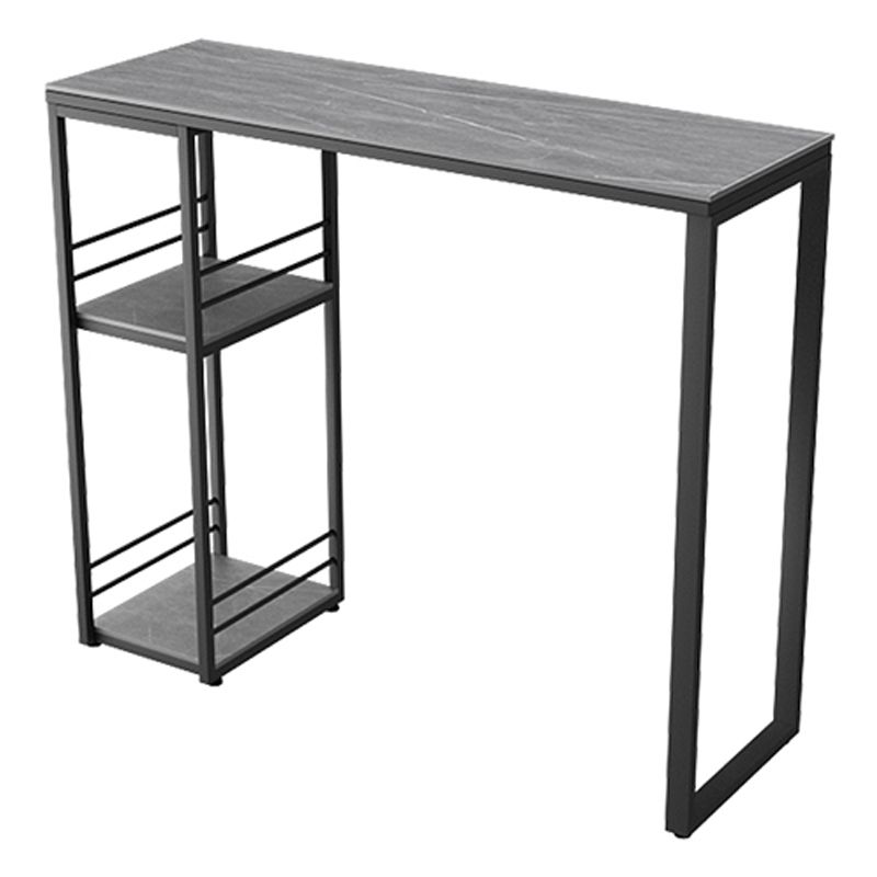 Industrial Black Iron Bar Dining Table Stone Top Rectangle Indoor Bistro Table with Shelf Clearhalo 'Bar Furniture' 'Bar Tables' 'bar_tables' 'furn' 'furn_bar_tables' 'Furniture' 'furniture_bar_tables' 'Kitchen & Dining Furniture' 1200x1200_07cecbed-51c7-4ece-9d10-54c2b5b16f8d