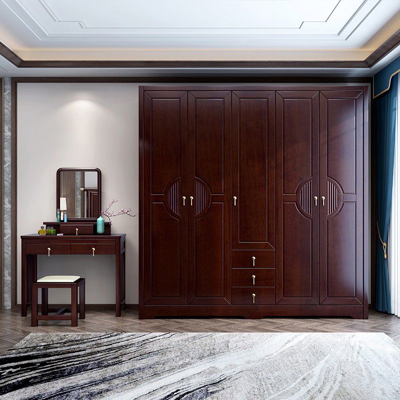 Tocador de tocador con espejo tradicional tocador de madera maciza con taburetes en marrón