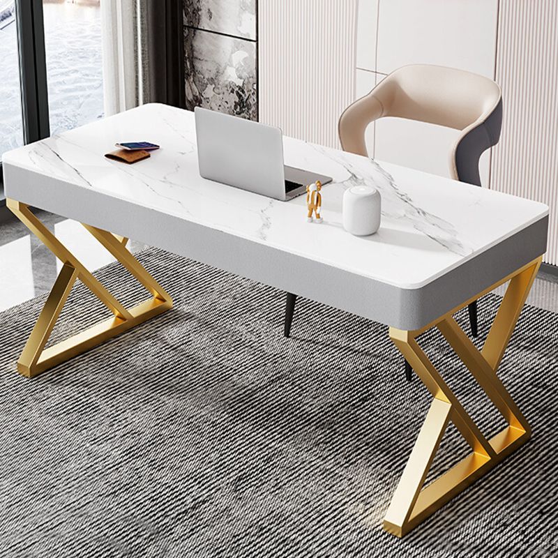 RECTANGE STONE TOP BURIS BURIS BUREAU GRAM GRAM STYLE ÉCRIRE AVEC BASE MÉTAL