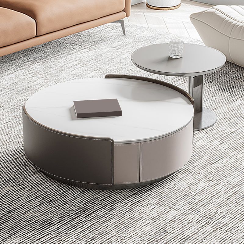 Slate Coffee Cocktail Table Drum Coffee or End Table with 2 Storage Drawers