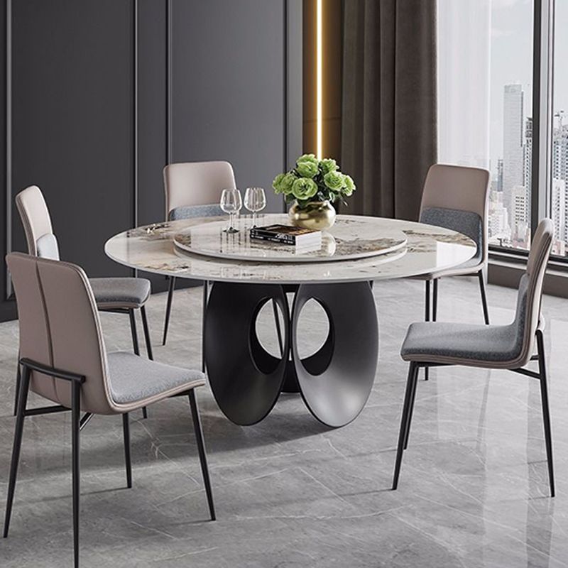 Contemporary Round Dining Table Steel Pedestal Base Table for Dining Room Clearhalo 'Dining Tables & Seating' 'Dining Tables' 'dining_table' 'furn' 'furn_dining_table' 'Furniture' 'Kitchen & Dining Furniture' 1200x1200_07d5cb20-cab8-467c-8450-db720c326674