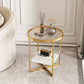 Modern Glass Side End Table Metal Cross Legs Round Corner Table