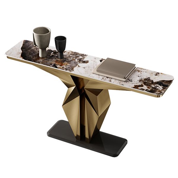 Mesa de consola rectangular de piedra Glam 13.78 "Mesa de acento de ancho con base abstracta