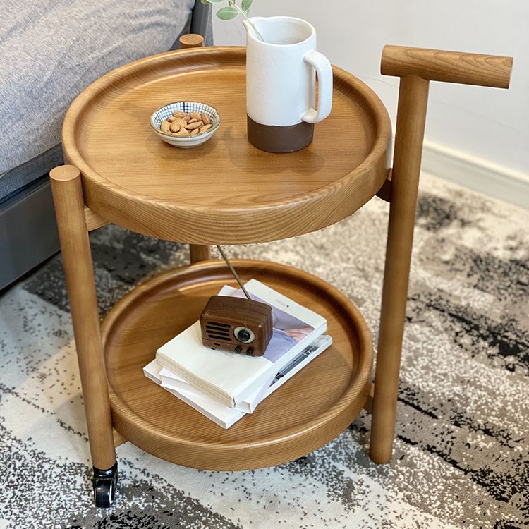 Tavolino in legno del vassoio rotondo scandinavo da 21,6 pollici con scaffale e ruota